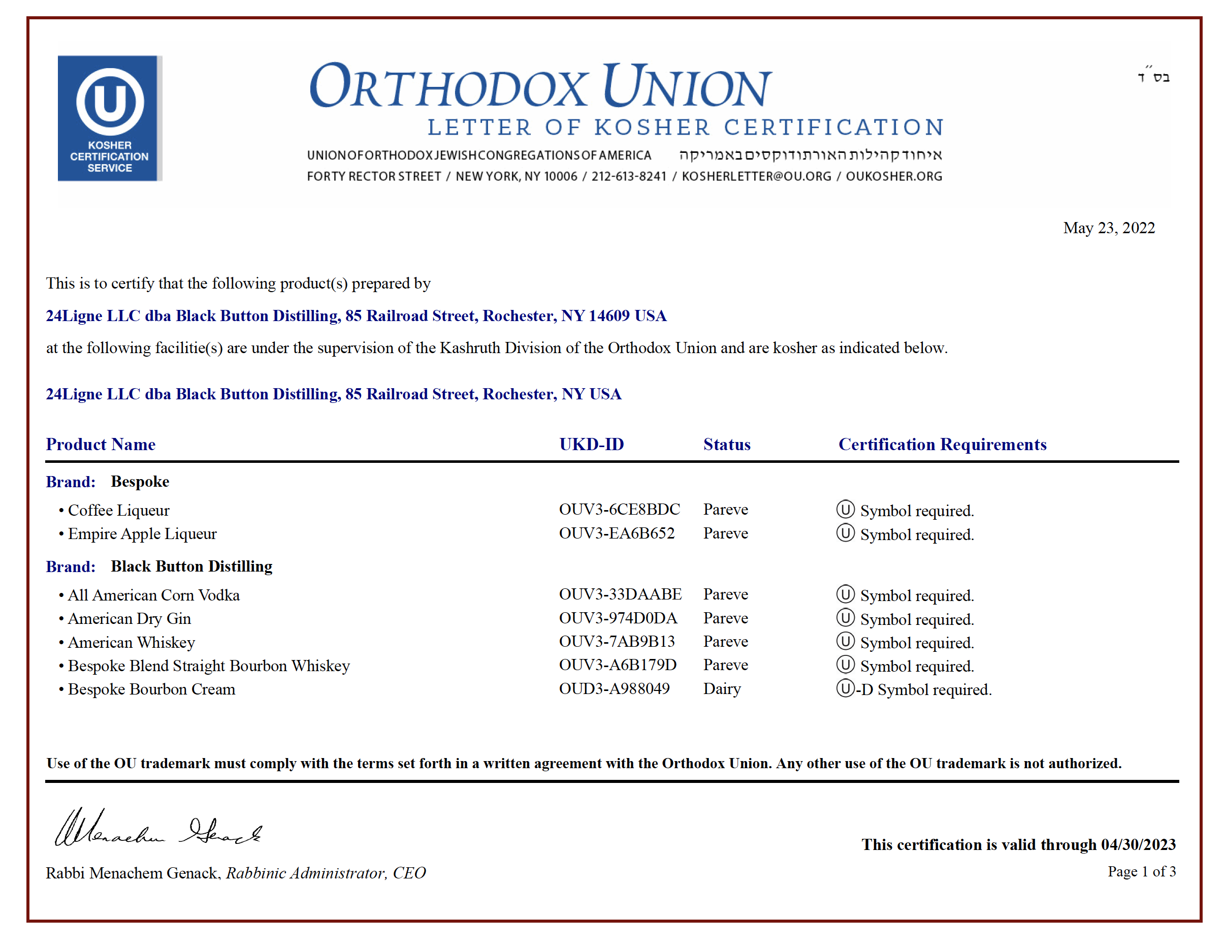 Orthodox Union Kosher Certification - Page 1